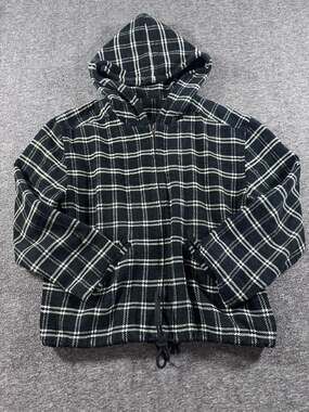 Vintage Carole Little Sport Black and White Plaid Checked Zip-Up Hooded Jacket -